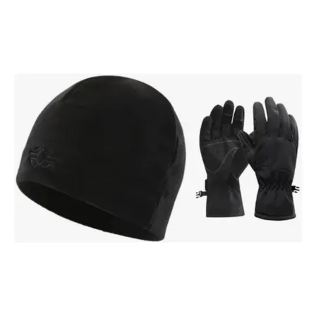 Guantes Térmicos Material Sotshell Táctico+gorro Polar Negro Standar/adulto/tipo M-l