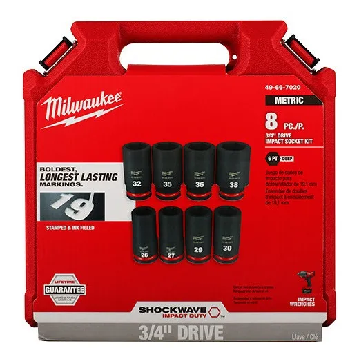 Juego De Dados De Impacto Largos 8pzs 3/4 Milwaukee Metrico