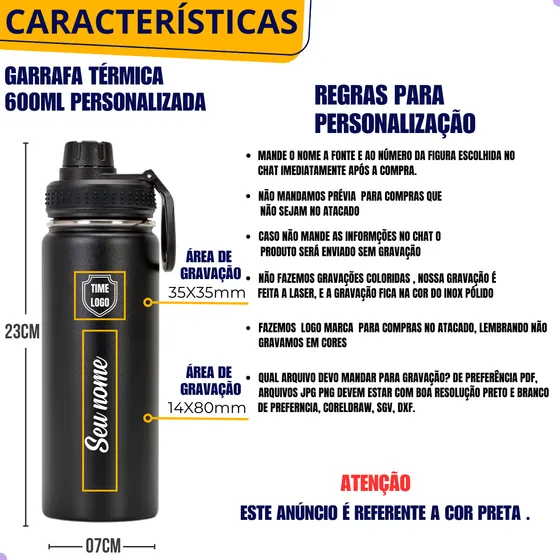 Garrafa Térmica Inox Personalizada 600ml Time Nome