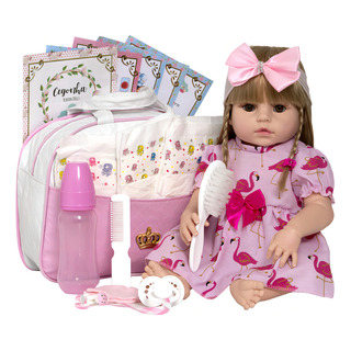 Boneca Reborn Cegonha Boneca Reborn Com Vestido Flamingo E Acessórios Boneca Reborn Cegonha Boneca Reborn Com Vestido Flamingo E Acessórios