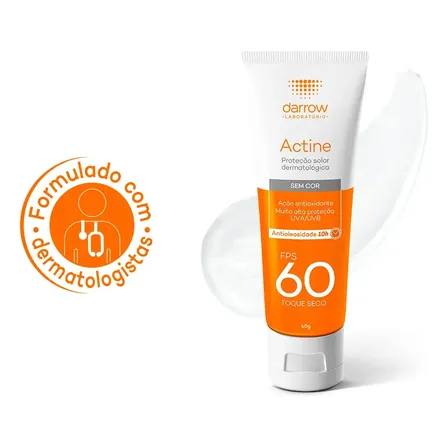 Protetor Solar Facial Antioleosidade Darrow Actine FPS60 Sem Cor, 40g
