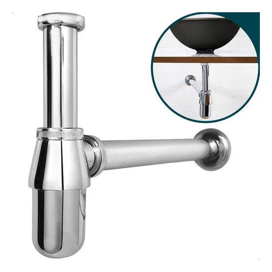 Sifão Cromado Copo Metal 1 1/4 Lavatorio Pia Banheiro Tanque Cifão Dona D.Cor Cuba Aparante Para Lavabo Redondo Cor Cromada Acabamento Brilhoso