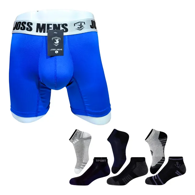 6 Bóxer Joss Men's Lycra Unicolor Hombre + 6 Pares Medias