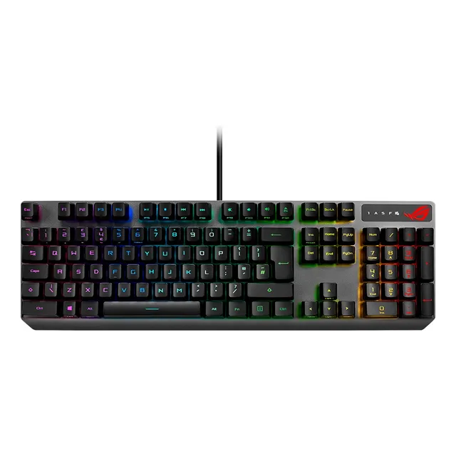 Teclado gamer Asus ROG Strix QWERTY Cherry MX Red inglés US color negro con luz RGB