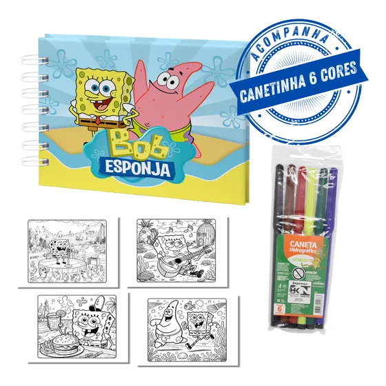 Livro De Colorir Bob Esponja Estilo Bobbie Goods 50 Folhas 180g - Capa Holográfica