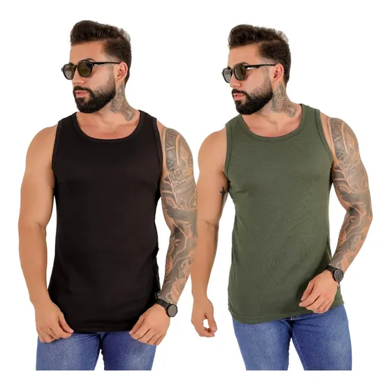 Kit 2 Camiseta Regata Masculina Estilo Canelada Básica