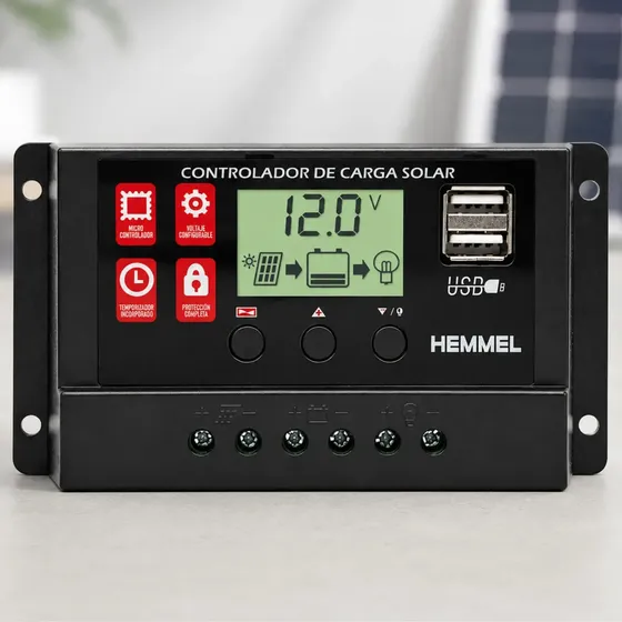Regulador De Carga Panel Solar Hemmel 30a Controlador Inteligente Ecp301 Pwm Con 2 Puertos Usb Display Lcd