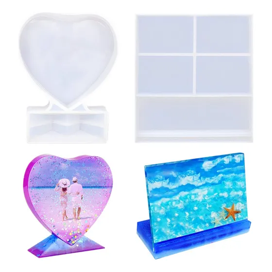 2 Molde Marco De Fotos Resina Corazón Y Rectangular Silicona