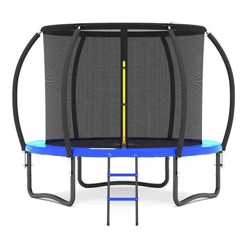 Trampolín Brincolín De 8 Pies 2.43m Diámetro Con Escalera Color De La Lona De Salto Negro Color Del Cobertor De Resortes Azul