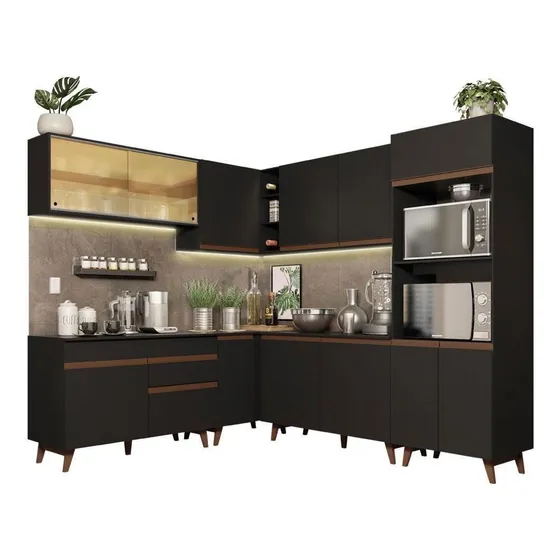Cocina Integral Completa Modular Esquinero Madesa Reims 452cm Negro 01