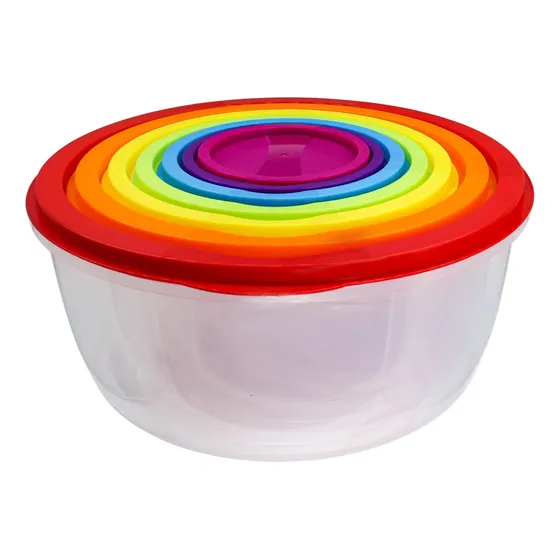 7 Cuenco Redondo Para Mezclar Tapa Hermetica Plastico