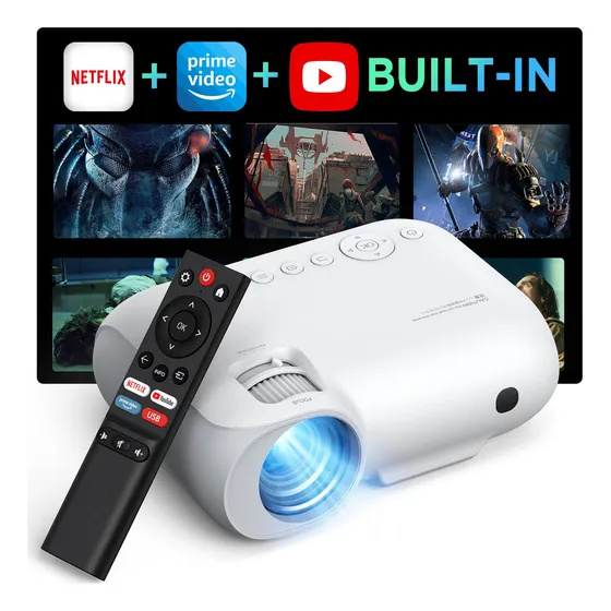 Proyector 4k Yoton Y9, Proyector portátil Bluetooth WIFI con Netflix y Youtube Apps Integrados, 20000 lúmenes, Blanco