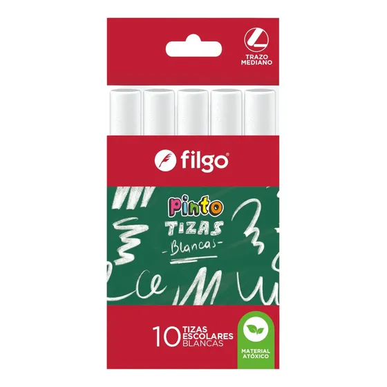Tizas Escolares Filgo Pinto Caja X 10 Unidades Blancas Color Blanco
