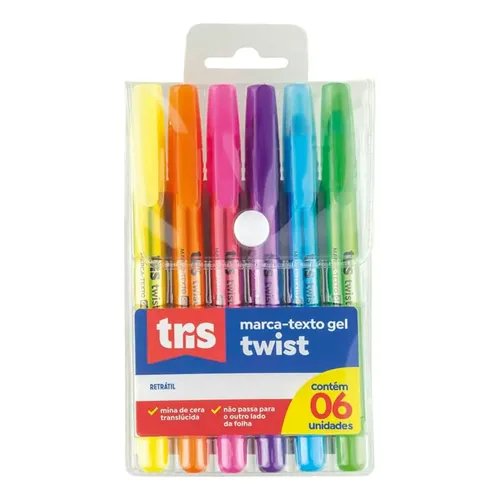 Marca Texto Gel Tris Gel Twist Retrátil 6 Cores Para Bíblia