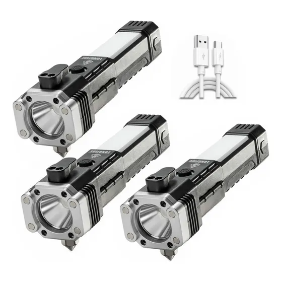 3×linterna Multifuncional Martillo Seguridad Cargador Usb
