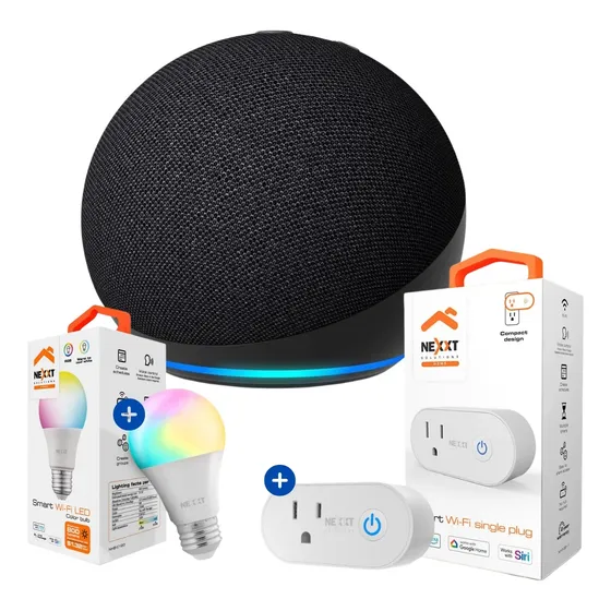 Amazon Echo Dot 5ta Negro Alexa + Pack Nexxt Foco Y Enchufe