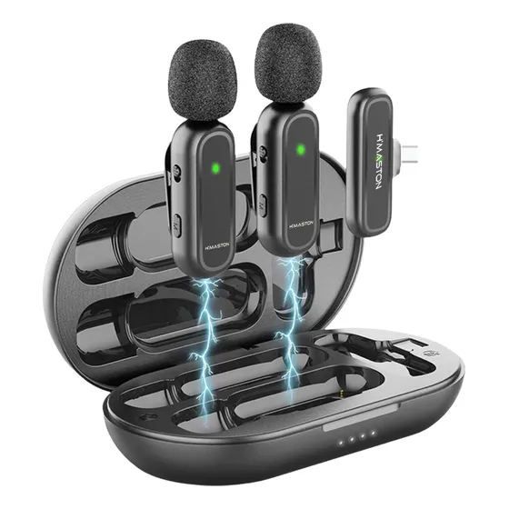 Microfone H'maston Mk08 Tipo C Sem Fio Duplo Lapela.