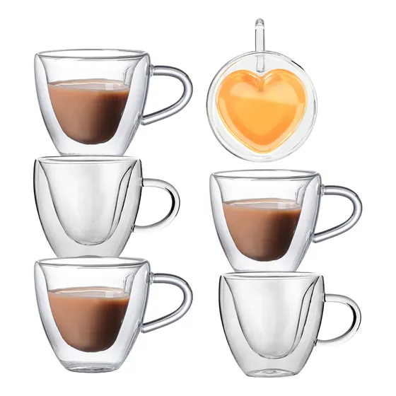 6 Xicaras Café Vidro Duplo Coração 80ml Nespresso Caneca