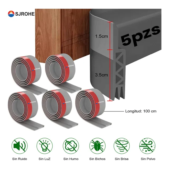 Sjrohe® 5 Piezas De Guardapolvos Puerta Autoadhesivo Atrapa Polvo Evita Insectos 5 Metros Cubrepuertas Cortaviento Cubre Polvo Puerta Impermiables Impide La Salida Del Aire Color Gris