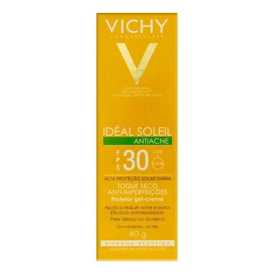 Protetor Solar Antiacne Gel-Creme FPS 30 Vichy Idéal Soleil Caixa 40g