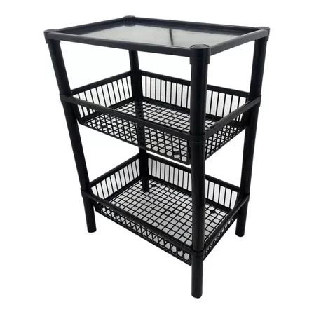 Canasto Multiuso Organizador X 2 Estantes Y Tapa 55 Cm Negro