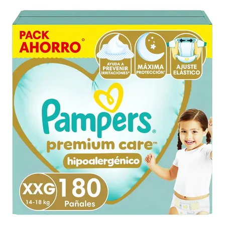 Pañal Pampers Premium Care Tamaño XXG (14-18 kg) 180 Un