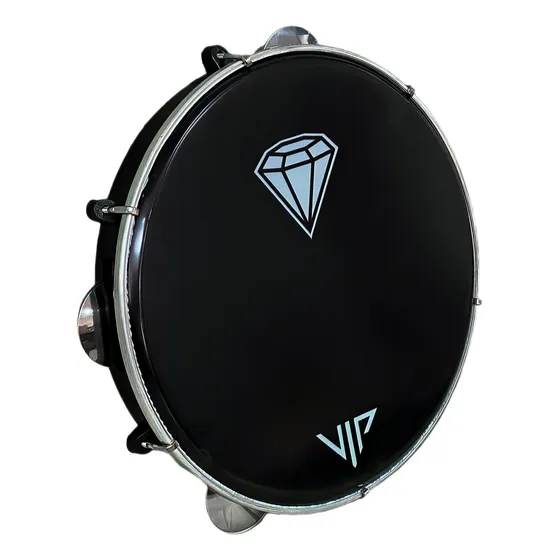 Pandeiro Profissional 10 Pele Leitosa Diamante Corpo Abs Cor Preto