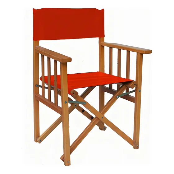 Sillon Silla Director Madera Clara Plegable Jardin Bar Color Rojo