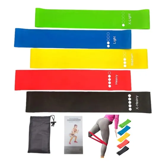 Bandas Planas Set X5 Elásticas Cerradas Gym (bolsa)