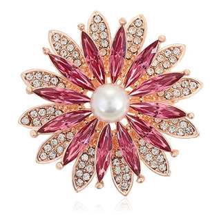 Prendedor Oro 18k Lam Flor Swarovski Rosa Diamantada Perla Prendedor Oro 18k Lam Flor Swarovski Rosa Diamantada Perla