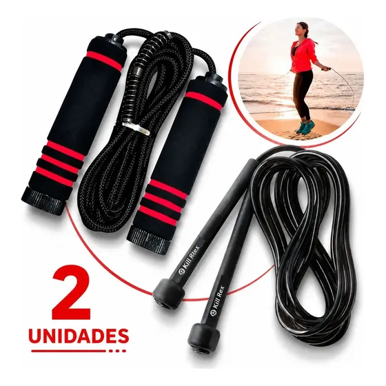 Kit 2 Corda De Pular Speed Rope Tamanho Ajustável Crossfit Freestyle Crossover Profissional Pula Corda Exercícios Treino Funcional Fitness - Marca Kill Rex Preto