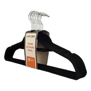 Cabide De Veludo Hayom Antideslizante Kit 10 Un Preto