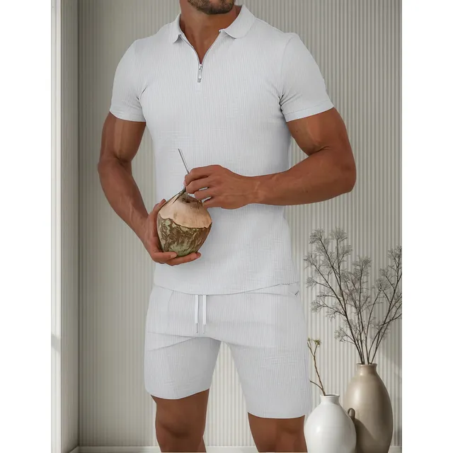 Conjunto De Camiseta Casual Con Solapa Holgada De Color Liso