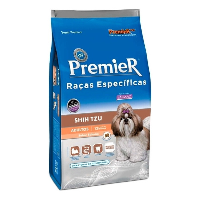 Ração Premier Cães Adultos Raças Específicas Shih Tzu Sabor Salmão 2,5kg Ração Premier Cães Adultos Raças Específicas Shih Tzu Sabor Salmão 2,5kg
