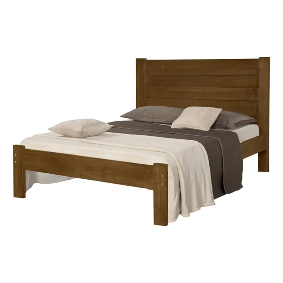 Cama Casal Madeira Maciça Lara Castanho At Moveis