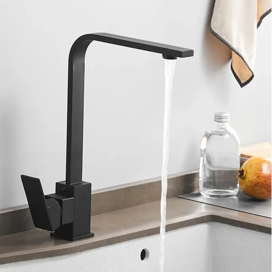 Grifo Para Lavaplatos Cocina Largo Giratorio Negro Mate