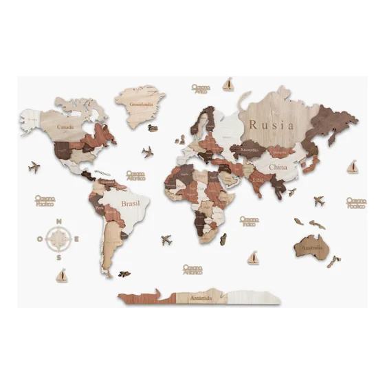 Planisferio 3d Con Nombres Paises Madera - (180cm X 90cm)