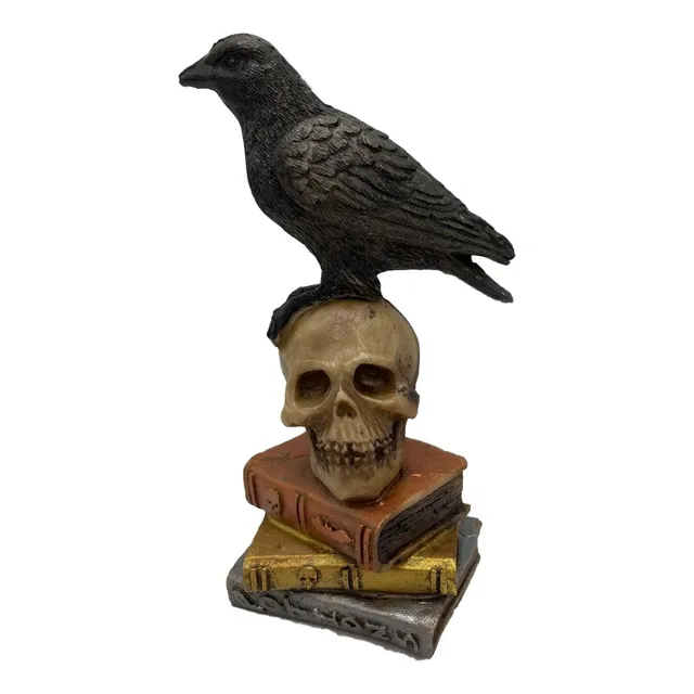 Cranio Caveira Com Corvo Nos Livros 20cm Exclusivo Wiccaa