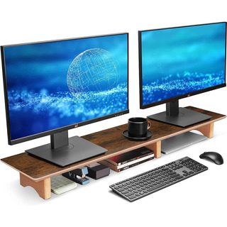 Large Dual Monitor Stand Riser - Solid Wood Desk Shelf Large Dual Monitor Stand Riser - Solid Wood Desk Shelf