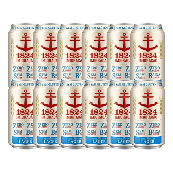 Kit 12 Cerveja Imigração 1824 Lager Zero Carbo Glúten 350ml