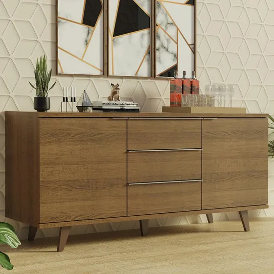 Buffet Aparador Madesa 7014 Com 3 Gavetas E 2 Portas Com Pés