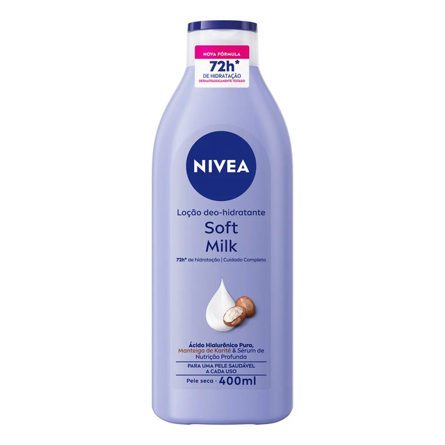 Nivea Loção Deo-hidratante Soft Milk 400ml, Hidratação Profunda 72h, Hialurônico Puro, Cor...