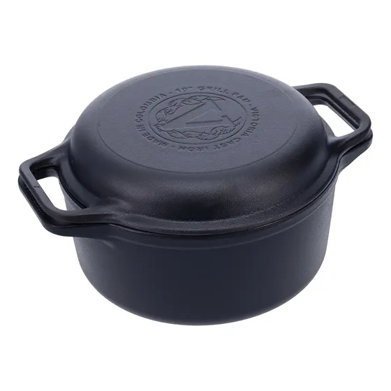 Olla Hierro Fundido Curado Tapa Doble Uso 5,7 Lt Victoria Color Negro