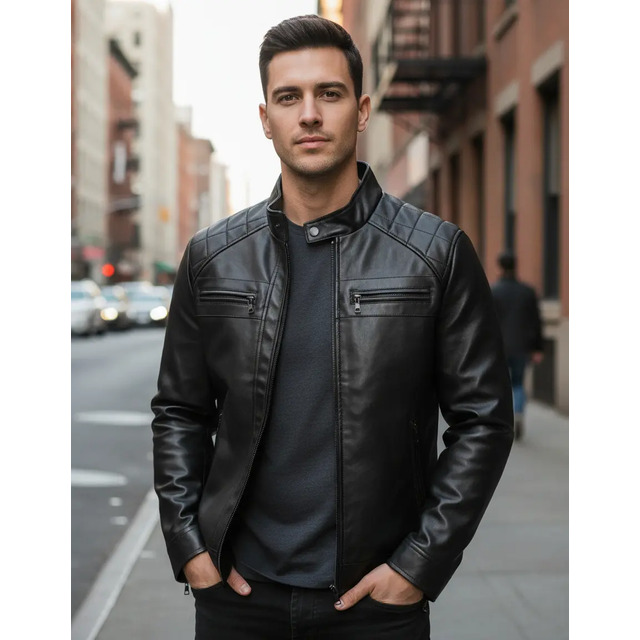 Casaco Couro Masculino Slim Resistente Casaco Couro Masculino Slim Resistente