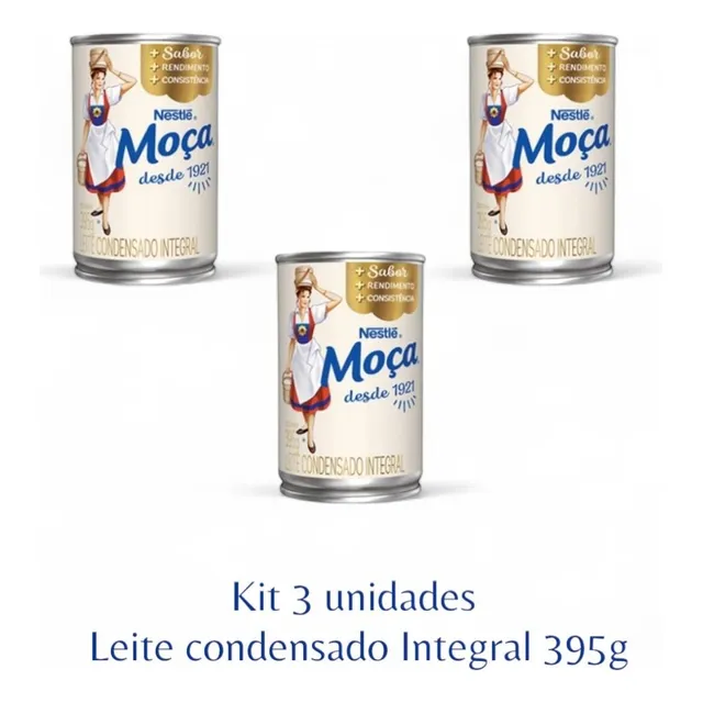 Kit 3 Leite Condensado Moça Integral Nestle Lata 395g