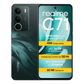 Celular Realme C71 8gb 256gb Smartphone 6000mah 45w Cargador De Americano Chipset Octa-core 6.67 '' 120hz Pantalla Versión México Nfc Dual Sim Desbloqueado Garantía Verde Oscuro
