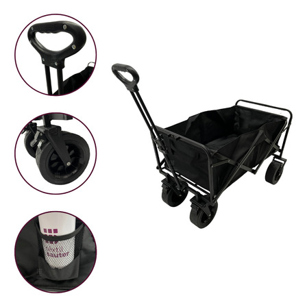 Carrinho Dobrável Prático Preto Camping Suporta 100kg Feira Carrinho Dobrável Prático Preto Camping Suporta 100kg Feira