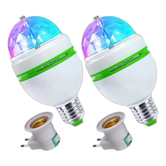 Kit 2 Led Giratoria Decoração Iluminação Rgb Festa Balada Coloriada Globo Dj 127/220v Bartolotti