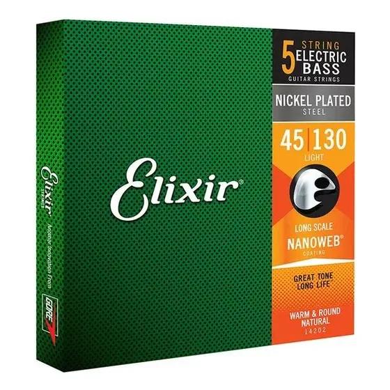 Encordoamento Elixir Cordas Baixo 5 Cordas 045 Escala Longa