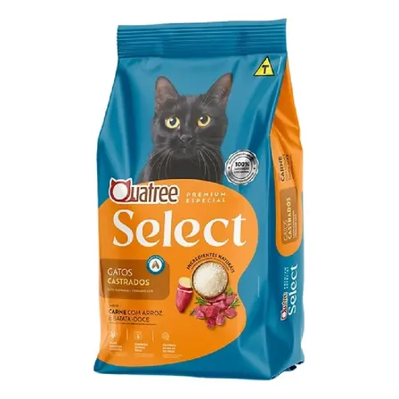 Raçao Seca Quatree Select Gatos Castrados Carne 10,1kg